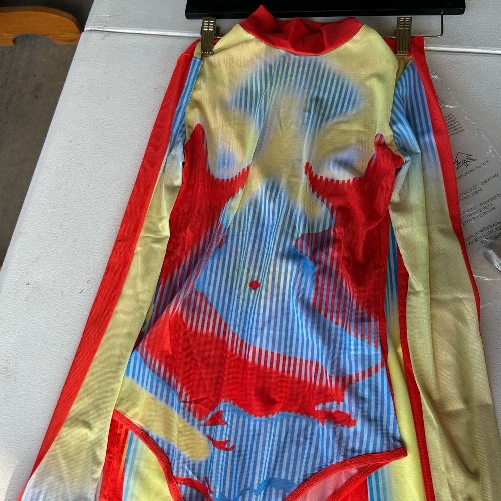 Dynamic Red and Blue Abstract two piece Jumpsuit with Long Sleeves